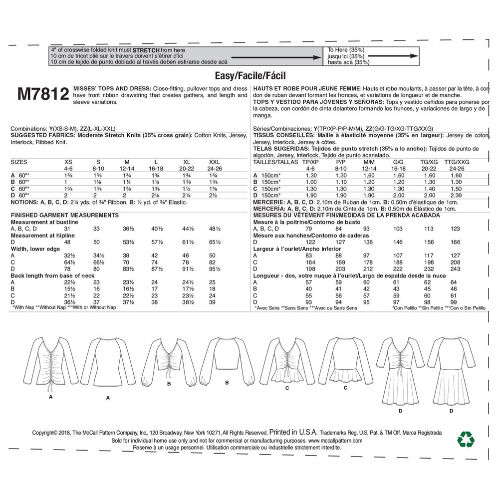 #M7812 McCall’s Misses Tops and Dress Sewing Pattern Size XSM-MED or 4-14 UNCUT - Picture 3 of 3